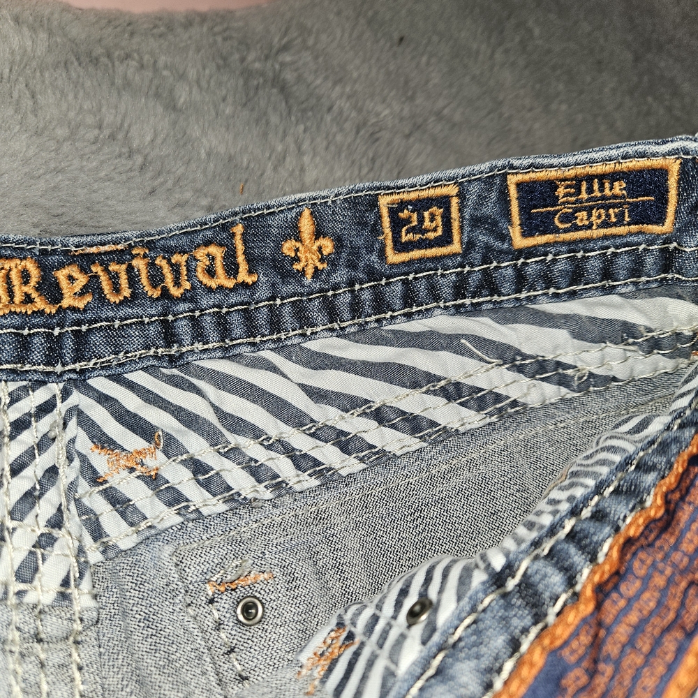 Rock Revival Blue Distressed Denim Shorts Cutoffs Bling Pockets Size 29 - Picture 4 of 13